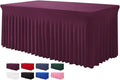 Table Skirts for Rectangle Tables 8ft - One-Piece Burgundy Tablecloths and Skirt, Wrinkle Resistant Ruffles Elastic Cover for Banquets, Weddings, Events, Parties