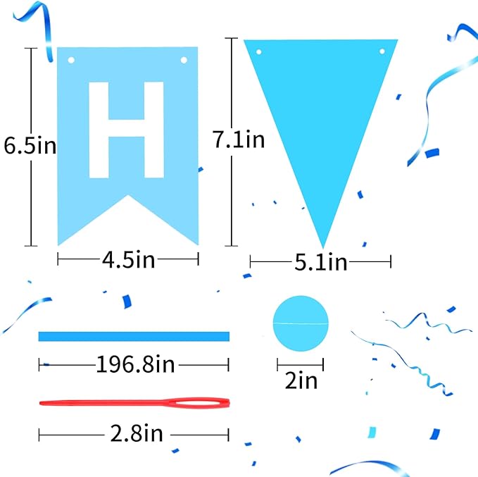 Sky Blue Happy Birthday Banner, Happy Birthday Decorations Hanging Birthday Sign Circle Dot Triangle Bunting for Women Men Girl Boy Party Supplies