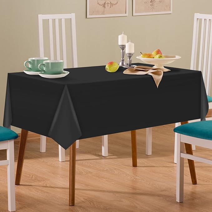 2 Pack Black Plastic Tablecloth 54 x 108 Inch Disposable Table Cloth Rectangular Table Cover for Indoor or Outdoor Parties Engagement Wedding Bridal Shower Banquet
