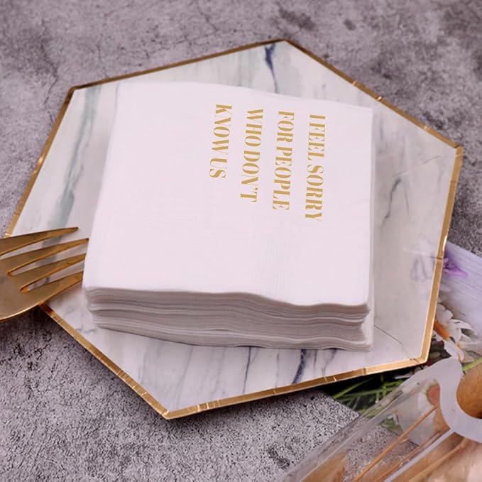 Funny Cocktail Napkins 100Pcs Funny Quotes Saying Disposable Paper Party Napkins 4.5 x 4.5 Two-ply (I Feel Sorry For People Who Don’t Know Us Napkins)