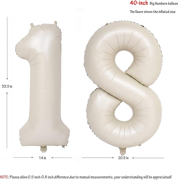 40 In Cream white Number Balloons Helium Foil Mylar Balloon Birthday Party banquet Decoration Digital 18