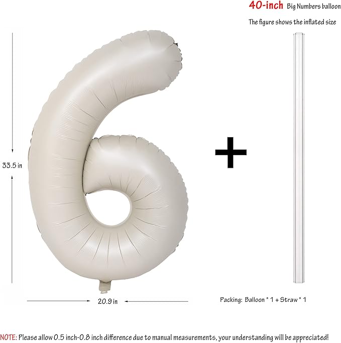 40 In Cream white Number Balloons Helium Foil Mylar Balloon Birthday Party banquet Decoration Digital 6