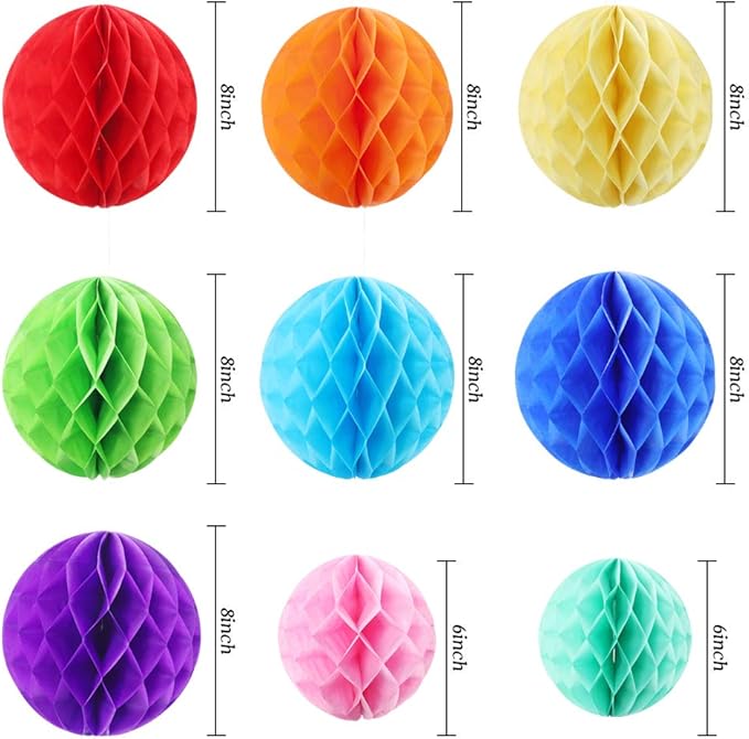 Happy Birthday Banner Decorations, Rainbow Birthday Decorations Set, Paper Flags with 9 Honeycomb Balls and Circle Dots Garland for Door Backdrop Wall Hanging Birthday Party Supplies