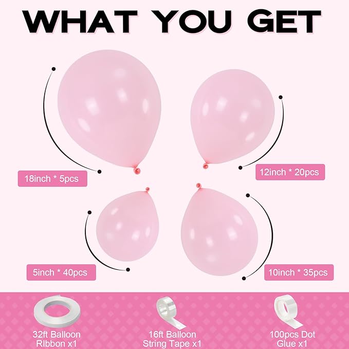 Light Pink Balloons Arch Baby Pale Pink Balloons Garland 103pcs Pastel Balloon Different Sizes Helium Latex Round Balloon Boho Girls Birthday Party Decoration Bridal Baby Shower Wedding
