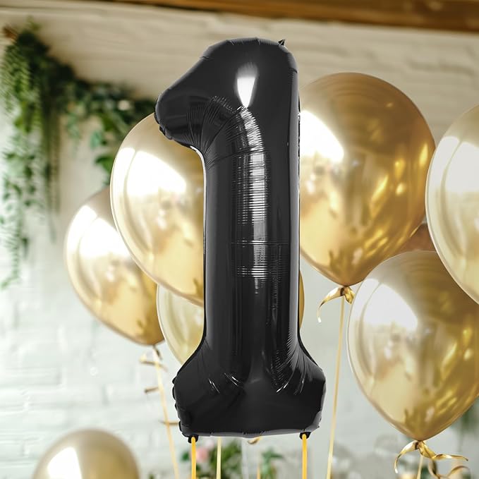 40 Inch Large Black Number Celebration and Decoration Balloon for Birthday Parties, Graduations, Anniversaries, Weddings, Photo Shoots, Special Events - Helium Foil Mylar (Black Number 1)