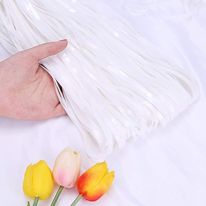 LILF White Fringe Backdrop Curtain - 6.5x6.5ft, Pack of 2 | Curtain Backdrop Tinsel Streamers for Birthday, Bridal, Baby Shower, Graduation, Euphoria, Photobooth Props