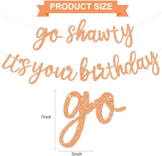 BEISHIDA Go Shawty It's Your Birthday Banner NO DIY Hip Hop Theme Happy Birthday Banner Pre-Strung Rap Theme Happy Birthday Sign for Man Women birthday Party Supply Glitter Light Orange