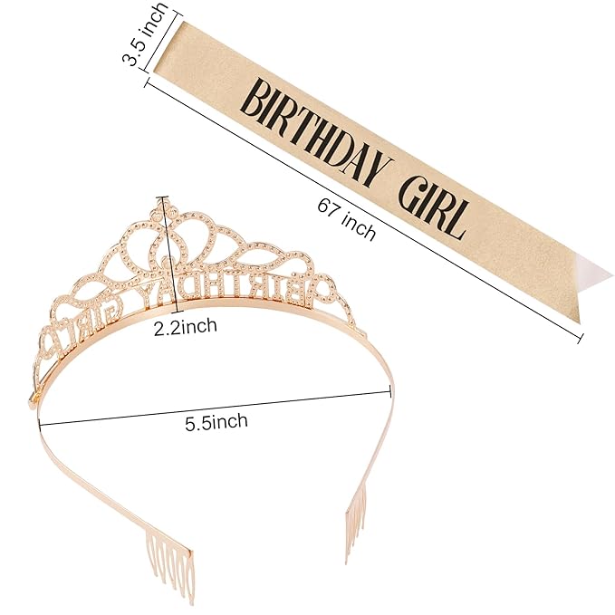 Chanaco Happy Birthday Crown for Women, Birthday Sash and Crown for Girls, Tiara and Sashes Kit, Rhinestone Hair Accessories “BIRTHDAY GIRL” Sash for Party Favors