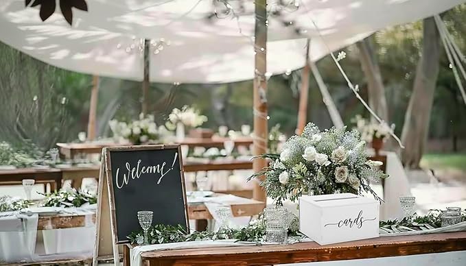 Heather & Willow Wooden Wedding Card Box with Slot - Rustic Decorations for Reception, Gifts & Money - White Lid for Baby Shower, Bridal Shower, Graduation