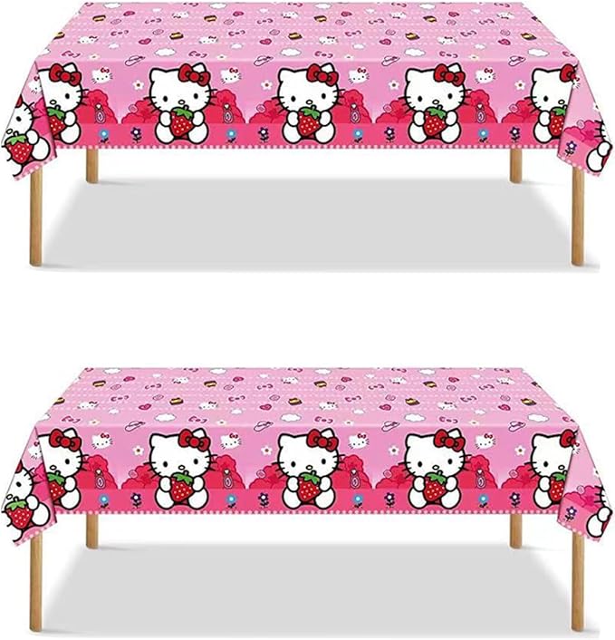 2pcs Pink Cat Tablecloth Cute Anime Themed Party Supplies Tablecover Perfect for Birthday Celebration and Party Decorations (70x42.9 inch) (Strawberry Cat)