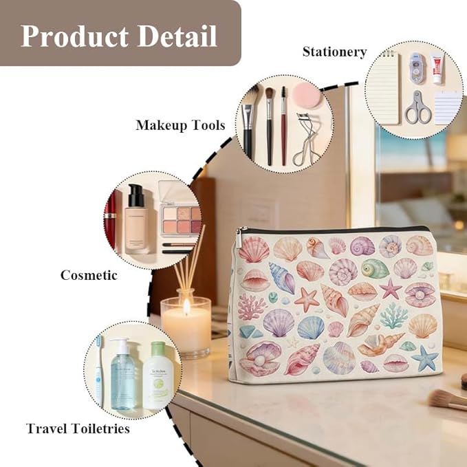 Beach Makeup Bag Colorful Ocean Seashell Starfish Makeup Bag Seaside Vacation Essential Gifts for Girls Mom Beaches Party Gifts for Women