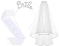 3Pcs Bride to Be Headband with Sash and Veil for Bachelorette Party Decorations, Bridal Shower Accessories for Gift, Favors