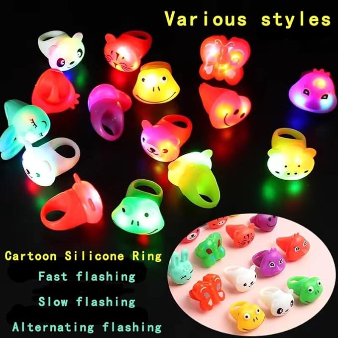 SOFLIY 36 Pcs LED Light Up Ring - Colorful Flashing Bumpy Rings Finger Toys Novelty Glow in the Dark Soft Jelly Blinking Rings Party Favors for Adults Kids Bachelorette Party Halloween Concert Gifts