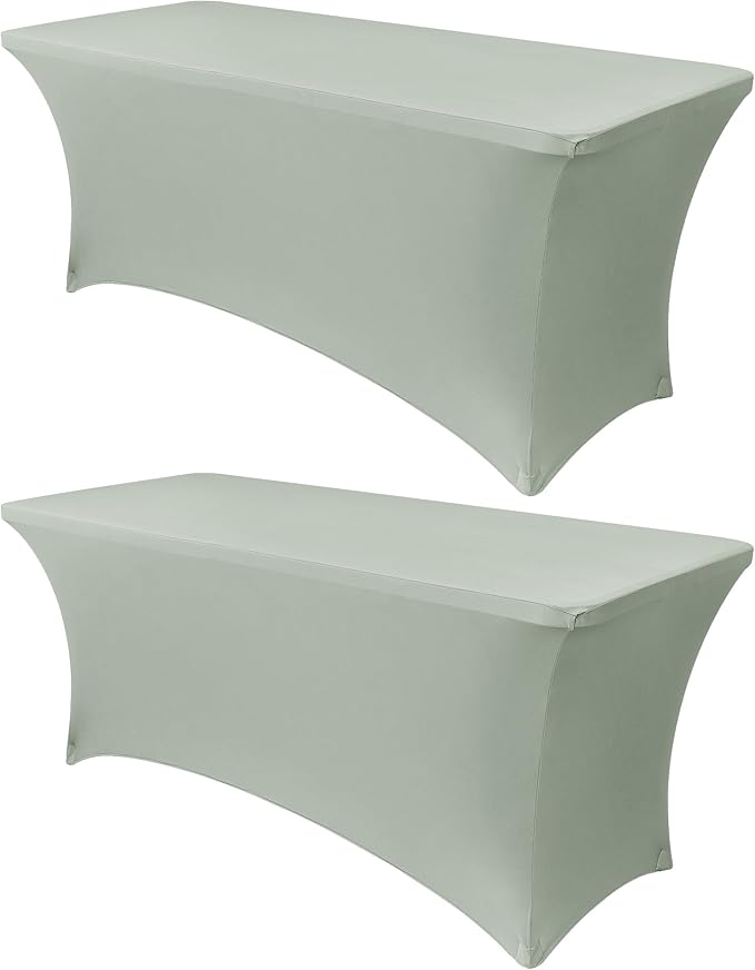Obstal 2PC Sage Green Tablecloth - 4ft Rectangle Spandex Table Cover for Party, Events, Banquets & Weddings, Machine Washble