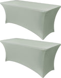 Obstal 2PC Sage Green Tablecloth - 6ft Rectangle Spandex Table Cover for Party, Events, Banquets & Weddings, Machine Washble