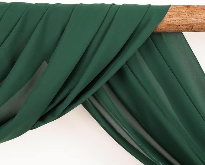Wedding Arch Draping Fabric 30'' x 18FT Sheer Chiffon Arch Drape Backdrop 2 Panel Emerald Green Drapes for Easter Bridal Shower Photo Booth Church Decor Birthday Party Outdoor Decoration