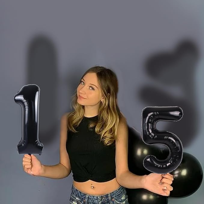 TONIFUL Number Balloons 16 Inch Black 0-9 Number Mylar Foil Balloons 10 Pcs Black Custom Digital Balloons for Birthday Party Engagement Graduations Anniversary Baby Shower Decorations Party Supplies
