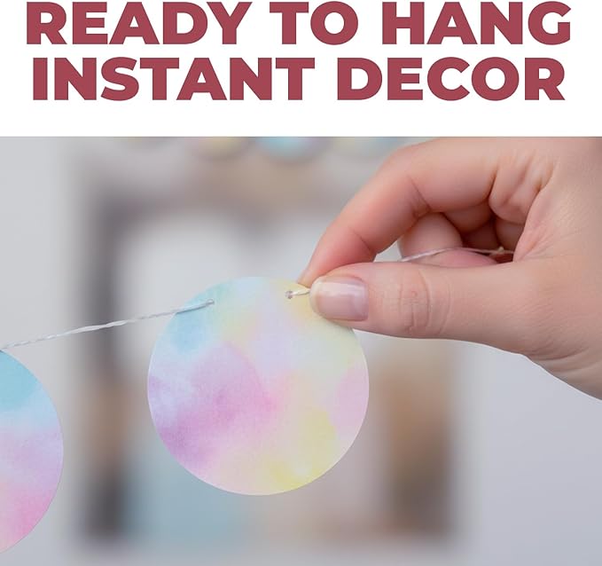 Fun Express 7 ft. x 4 1/4" Pastel Watercolor Ready-to-Hang Garland Decoration