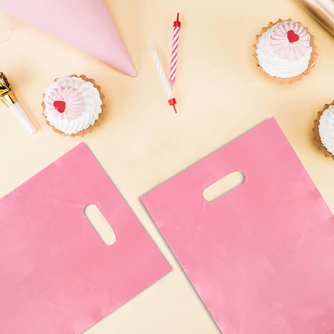 TOSPARTY 40PCS Pink Plastic Gift Bags Easter Candy Bag Die Cut Plastic Bags are Sturdy Party Assorted Easter Gift Bag