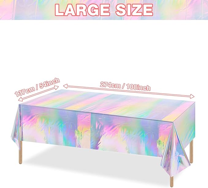 FunnyPars 4 Pack Iridescent Plastic Tablecloths, Shiny Disposable Laser Rectangle Table Covers, Holographic Foil Tablecloth Iridescent Birthday Party Supplies Decorations