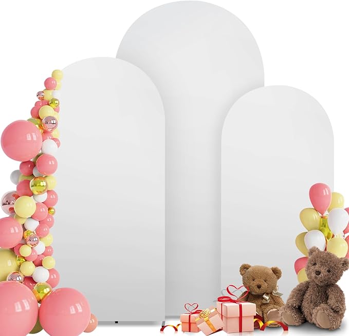 3-Piece Arch Backdrop Cover, Stretchy Spandex Wedding Arch Covers 4FT, 5FT, 6FT for Round Chiara Arch Stand, White Arch Cover for Photo Background Happy Birthday Party Banquet Ceremony Decor