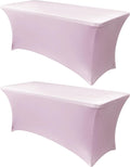 Obstal 8Ft Stretch Spandex Table Cover for Standard Folding Tables - 2 Pack Universal Rectangular Fitted Tablecloth for Party, Banquet, Events, Trade Show (Light Pink, 96L x 30W x 30H Inches)