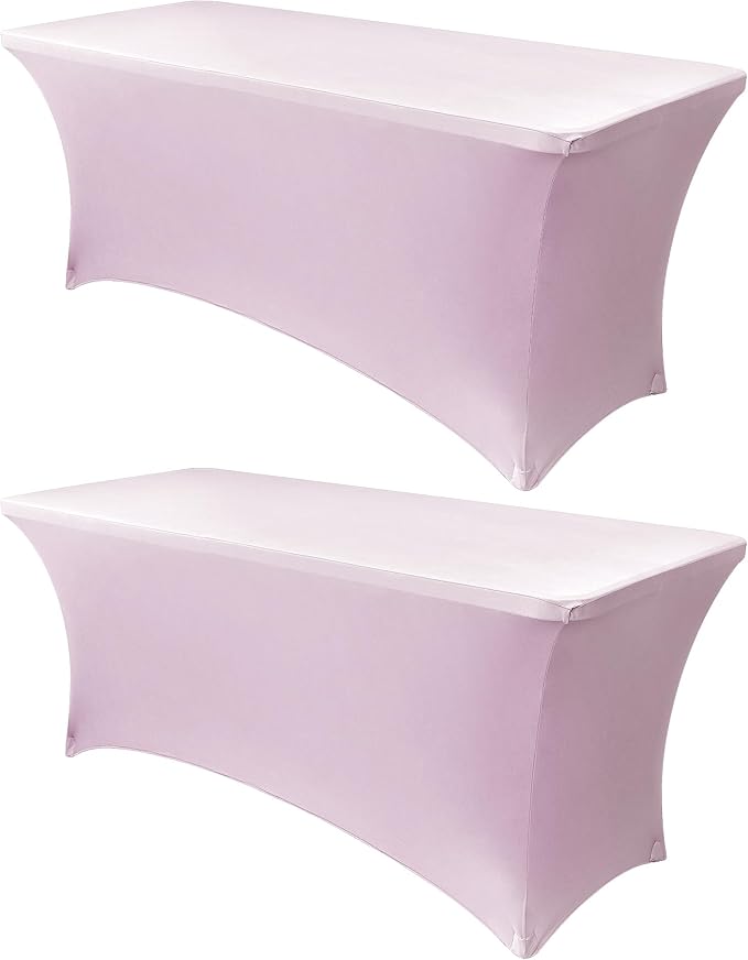 Obstal 8Ft Stretch Spandex Table Cover for Standard Folding Tables - 2 Pack Universal Rectangular Fitted Tablecloth for Party, Banquet, Events, Trade Show (Light Pink, 96L x 30W x 30H Inches)