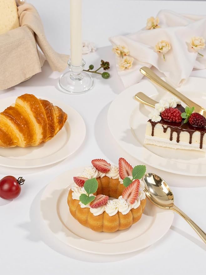 WDF 200PCS Ivory Plastic Plates - Elegant Ivory Disposable Plates for Party- Include 100 Dinner Plate 10inch and 100 Plastic Dessert Plate 7inch Perfect for Party Baby Shower Wedding Spring