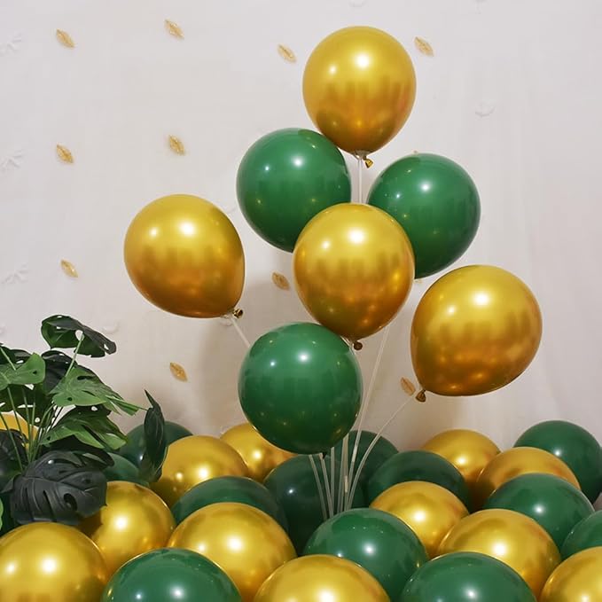 200 Pcs Green and Gold Balloons 12 Inch Latex Dark Green Metallic Gold Bulk Balloon Arch Garland Kit with Ribbon for Birthday Wedding Bridal Baby Shower Supplies Graduation Party Decorations