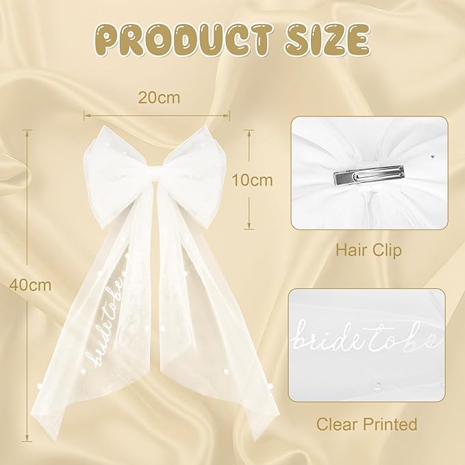 Gold Bride to Be Sash & White Hair Bow Veil for Bachelorette Party, 2Pcs Bridal Veil and Sash Set for Women and Girls,Bach Party Favors Accessories for Wedding Bridal Showers Engagement Party Supplies