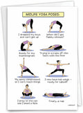 NobleWorks - 1 Funny Women's Birthday Card with Envelope - Cartoon Humor, Stationery Bday Celebration Card for Wife, Women - Midlife Yoga Poses C7312BDG