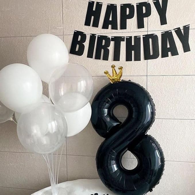 Black Number 8 Balloon with Crown, 40 inch Black Number Balloon 8th Birthday Party Decoration black Crown Balloons 0-9 for Birthday Party Anniversary Decorations Supplies