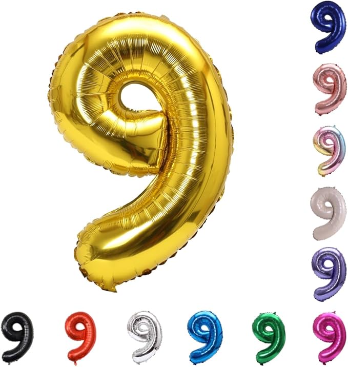 YPSelected 32 Inch Large Foil Helium Number Balloon Birthday Wedding Party 0-9 (Gold, 9)