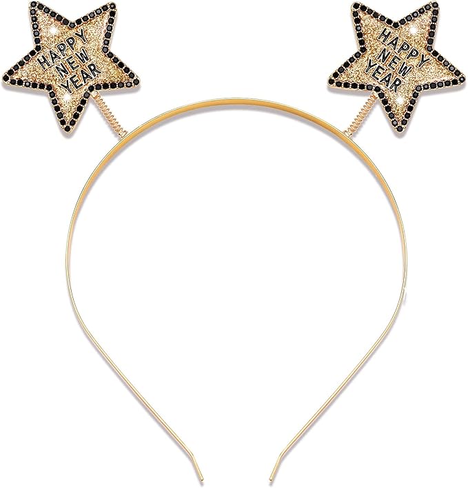 Happy New Year Headbands for Women, New Year’s Eve Hat Star Hairbands New Year Party Supplies Holiday Gifts
