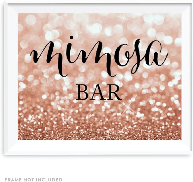 Andaz Press Wedding Party Signs, Glitzy Rose Gold Glitter, 8.5x11-inch, Mimosa Bar Sign, 1-Pack, Bokeh Colored Party Supplies