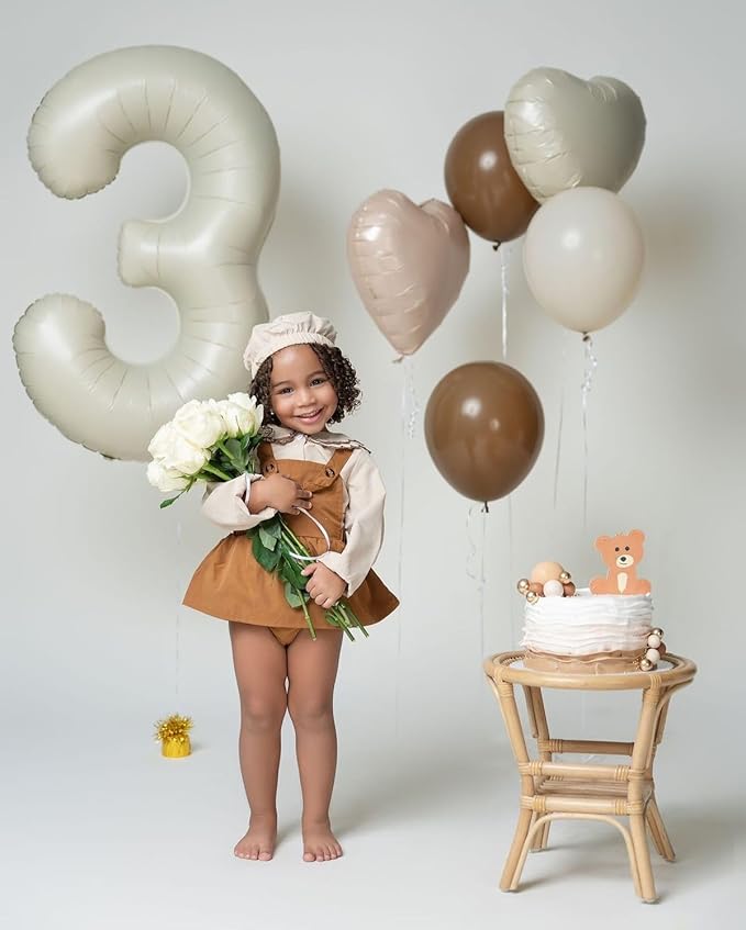 Numbers Balloons, 40 Inch 3 Balloon for Birthday Party Decoration, Cream Number 3 Ballon for 3, 13, 23, 30 Celebration, Boy and Girl Birthday, Christmas, Anniversary Decor