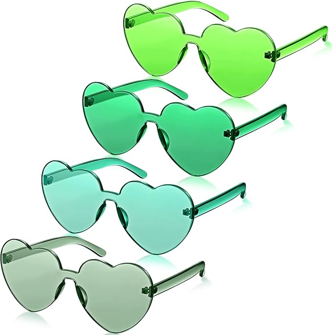 TOODOO 4 Pack Heart Shaped Sunglasses Rimless Candy Color Eyewear Galentine Valentines Accessories