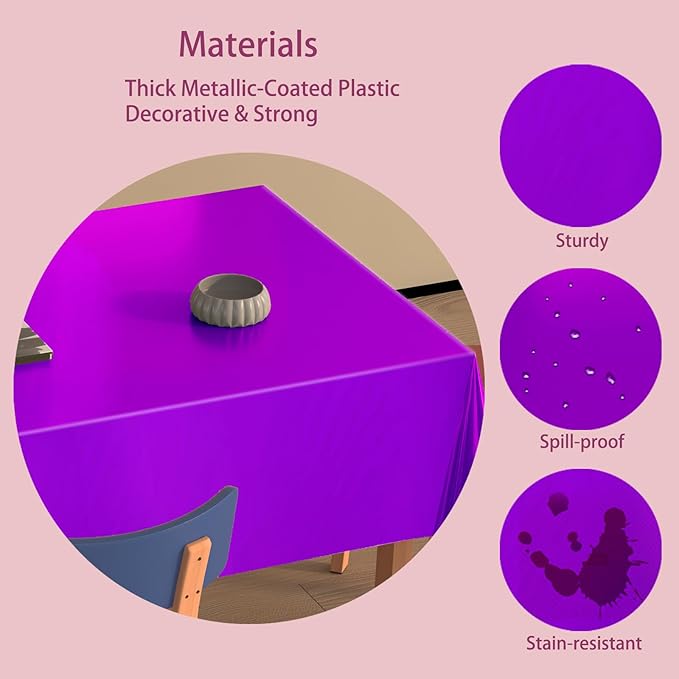 4 Pack Iridescent Plastic Tablecloths Disposable Table Cover Sparkly Foil Table Cloth for Rectangle Tables Party Decorations Birthday Princess Bridal Wedding Christmas Purple, 54 x 108 Inch