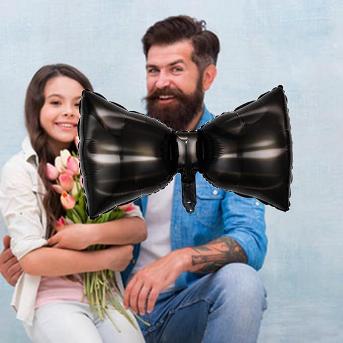 Bow Tie Balloons Father's Day Balloons Big Black Bow Tie Balloon for Father's Day Party Decorations Fathers Day Decor Supplies Ballons Arch Kits Party Balloon Sets 3pcs
