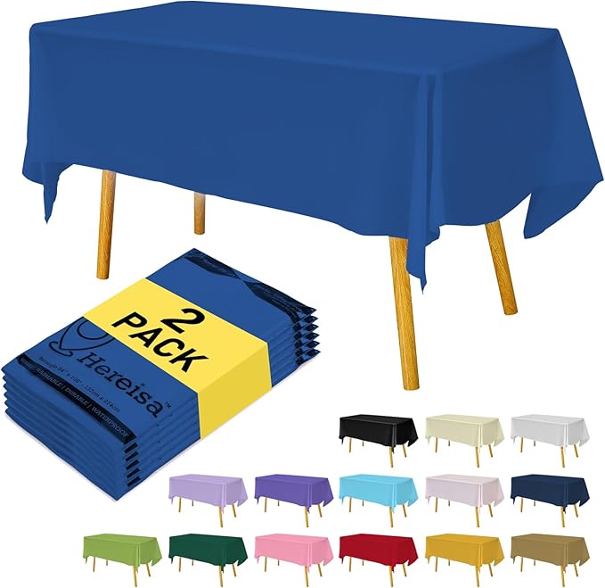 Royal Blue Plastic Tablecloths 2 Pack Disposable Table Covers 54 x 108 Inch Baby Party Tablecovers PEVA Vinyl Dark Table Cloths for Parties Picnic Birthday Wedding's 8 ft Rectangle Table Use