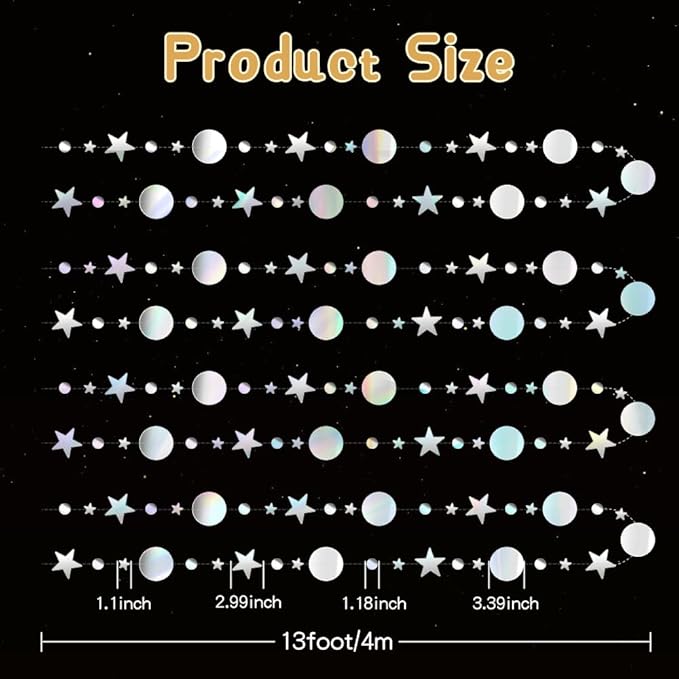 Glitter Star Garlands Decorations, 52 Feet Star Paper Garland Banner, Circle Dot Star Hanging Streamers for Valentine's Day Graduation Wedding Birthday Anniversary Ramadan Party Supplies Decorations