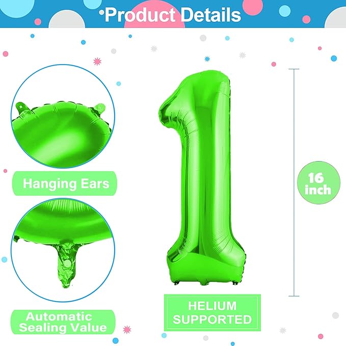 Number Balloons 16 Inch Mylar Foil Number 0-9 Balloons Set for Party Decoration Custom Digital Balloons 10 Pieces Party Supplies (green)