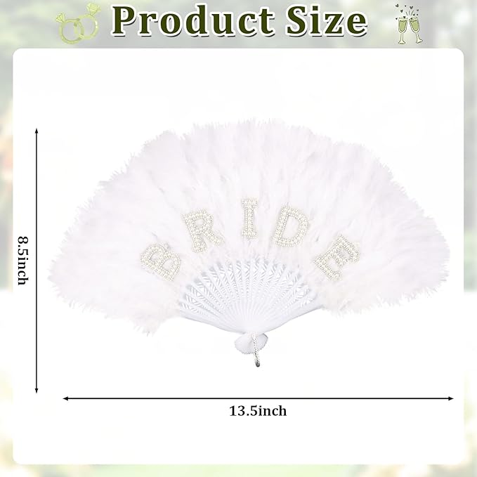 CUBACO Bride to be and Bridesmaid Hand Fan Foldable, Wedding Bachelorette Party Decorations and Bridal Shower Gifts White Feather Lace Fan Suitable for Engagement Bachelorette Outfit Bulk