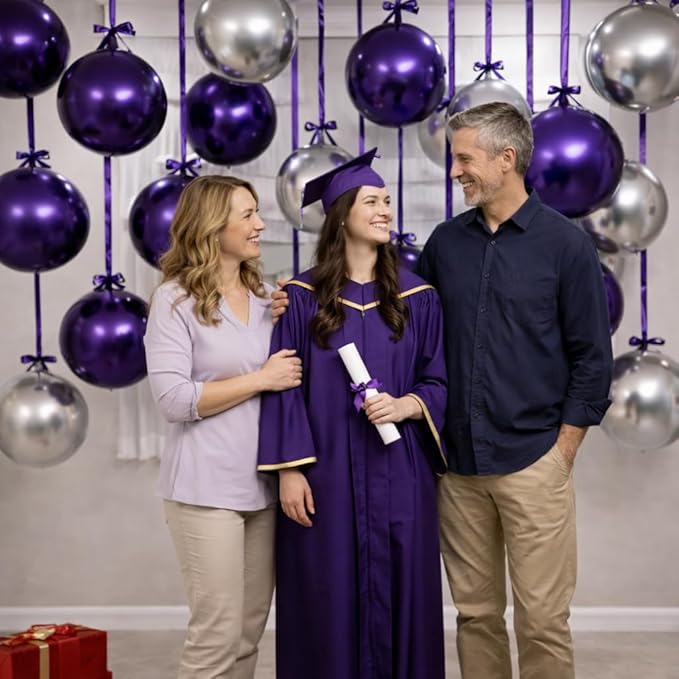 Togvu Purple Silver Round Foil Balloons, 16PCS Different Sizes 4D Metallic Balloon Large Sphere Mirror Ball Balloons for Prom Graduation New Year Birthday Party Ceiling Decorations Supplies