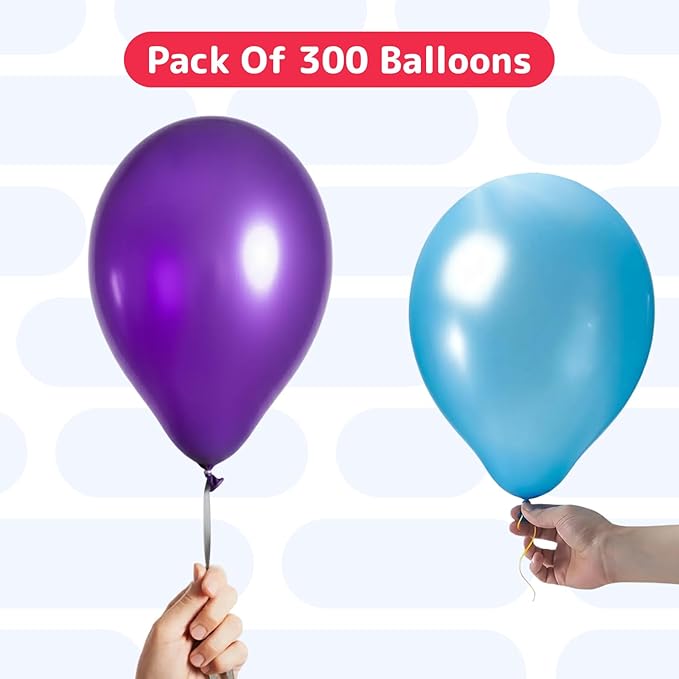 Prextex 300 Party Balloons 12 Inch 10 Assorted Rainbow Colors - Bulk Pack of Strong Latex Balloons for Party Decorations, Birthday Parties Supplies or Arch Decor - Helium Quality