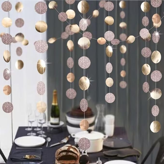 Champagne Circle Dots Garlands Decorations, 52 Feet, Glitter Circle Garland Hanging Banner for Christmas Party, Anniversaries, Wedding, Birthday Parties, Graduations Parties, Baby Shower(Champagne)