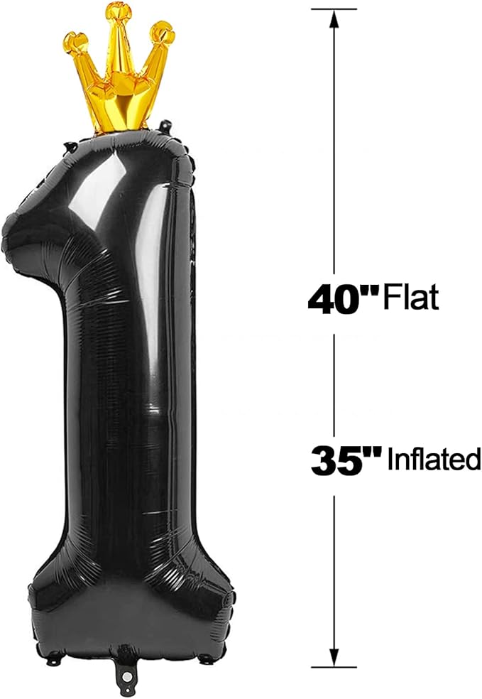 40 Inch Black 1 Balloon for First Birthday, Black One 1st Number Balloon Birthday Decorations for Girl Boy, 10th 21st, Giant Number 1 Balloon.