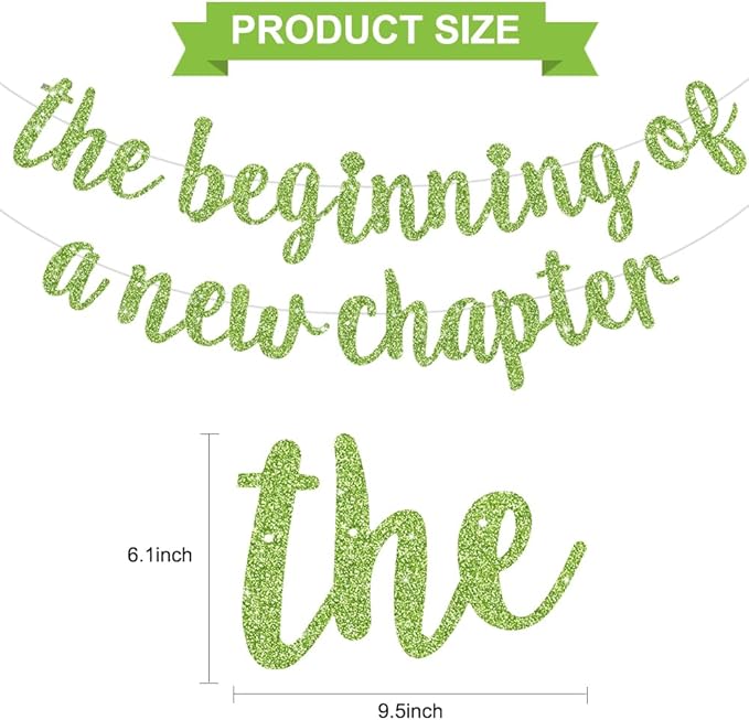 BEISHIDA The Beginning of A New Chapter Banner,Farewell Book Themed Housewarming Party Congratulations Decorations,Going away party Garland,Graduation Sign 2026 Banner,retirement Supplies,Grass Green