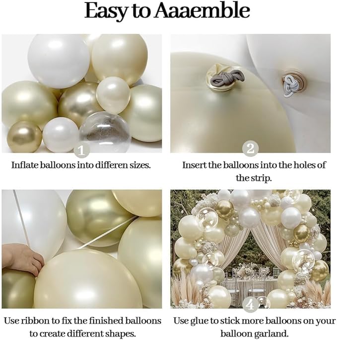 White Gold Balloon Arch Kit Double Stuffed Pearl White Sand Cream Gold Balloon Garland Ivory Beige Balloons for Baby Shower Wedding Bridal Shower Birthday Baptism Bachelorette Valentine Party Decor