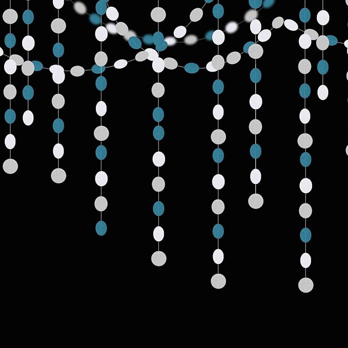 Teal-Turquoise White-Silver Party-Decorations Garland Streamers - 52Ft Woman Girl Frozen Birthday Paper Banner,Graduation Wedding Bachelorette Engagement Bridal Baby Shower Backdrop Decor Panduola